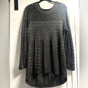 Love & Legend X Charcoal Knit Shimmer Open Knit Crochet Long Sleeve Sweater